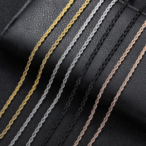 Polished stainless steel twist rope chains in gold, silver, black, and rose gold finishes