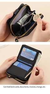 Dettaglio del portafoglio nero in pelle martellata con scomparti per carte e monete