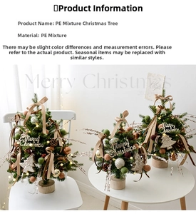 Detail of luxury mini Christmas tree with PE needles, pine cones, and warm LED lights
