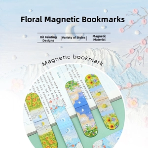 Detail of oil painting magnetic bookmarks with floral art design on book pages