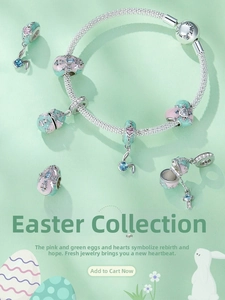 Macro detail of S925 sterling silver Easter egg charm bracelet with Forever Family engraving