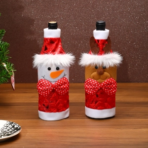 Housses de bouteille de Noël bonhomme de neige et renne en paillettes pour décor de table