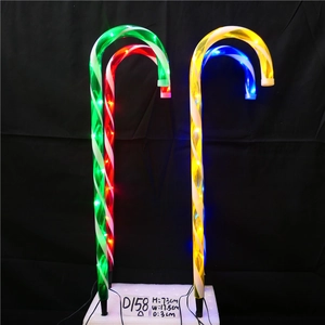 Detail view of 73cm LED Christmas candy cane lights with ground stakes for festive garden decor