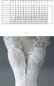 Detailed size chart for plus-size V-neck wedding dresses with lace and sequins