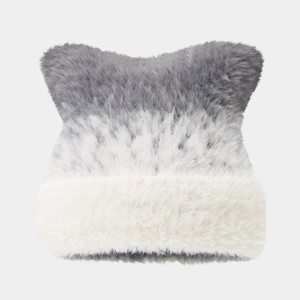 Cozy gradient cat ear beanie in soft plush faux fur for autumn and winter warmth