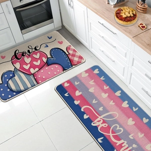 Close-up of Valentine heart patterns on anti-slip kitchen floor mat set in modern decor