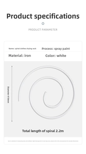 Dettaglio dello stendibiancheria a spirale bianco con diametro 418mm e lunghezza 2,2m