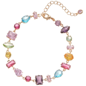 Elegant gold bracelet with irregular geometric colorful cubic zirconia in mixed shapes