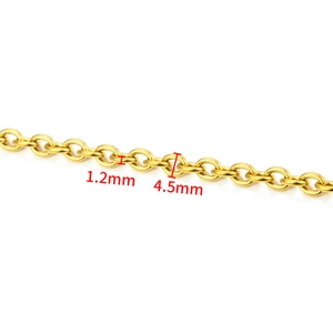 Detailed view of 1.2x4.5mm golden stainless steel link chain for DIY jewelry making