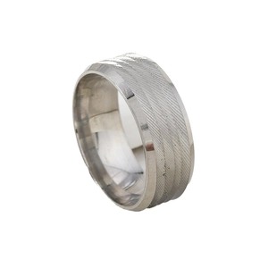 Men's 8mm stainless steel band with diagonal textured patterns on a white background