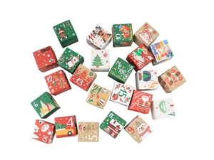 Set of 24 Christmas advent calendar gift boxes with festive holiday character patterns