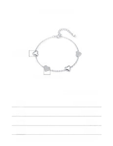 Detail specifications of 925 silver heart bracelet with size measurements and total weight