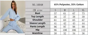 Detailed size chart for two-piece knitted loungewear set with fabric composition details