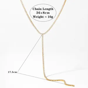 Minimalist golden Y-shaped tassel necklace with sparkling zircon pavé for women