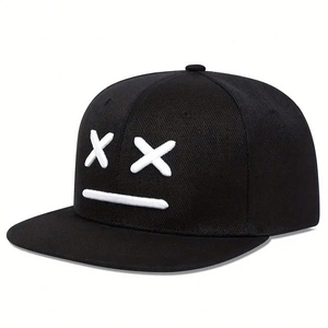 Black cotton snapback baseball cap featuring a white 3D embroidered XX expression pattern