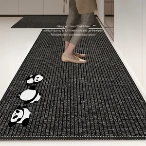 Kitchen Floor Mat Polyester Loop Pile Striped Non-Slip Oil-Proof Waterproof Rug For Home Cooking Area Panda Pattern