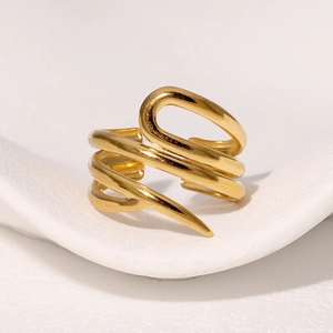 Minimalist gold plated stainless steel multi-layer spiral open ring for women