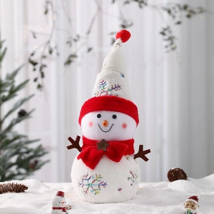 Pupazzo di neve natalizio in peluche con cappello rosso e ricami per decorazione tavola