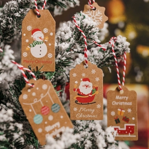 Thickened Kraft Paper Christmas Gift Tags Santa Snowman Hanging Ornaments Holiday Cards Set