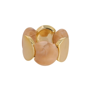 Elastic gold bracelet with pink marble resin stones shown on a clean white background