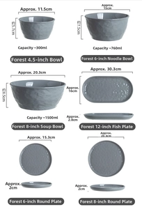 Size guide for minimalist ceramic forest series bowls and plates with hammer texture