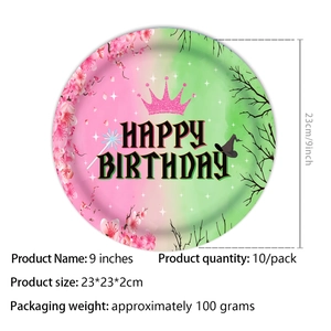 Detail von 23cm Happy Birthday Pappteller mit Hexenhut und rosa Kronen-Design