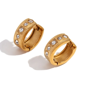 Elegant 18K gold plated twist hoop earrings with sparkling rhinestones for women