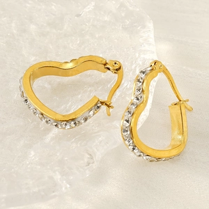 Elegant 18k gold plated heart hoop earrings with sparkling crystal accents for women