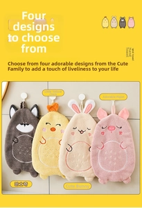 Hanging cartoon animal hand towels in husky, chicken, rabbit, and pig designs