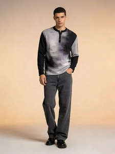 Men Washed Denim Jeans Loose Fit Straight Leg Casual Long Pants Breathable Cotton Fabric Vintage Style