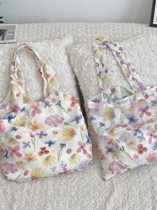 Floral Mesh Tote Bag Transparent Watercolor Flower Print Polyester Lightweight Aesthetic Summer Shoulder Handbag For Women