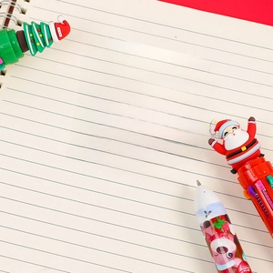 Cartoon Christmas 10-color retractable ballpoint pen with Santa and tree toppers