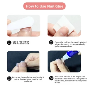 Step-by-step guide for applying press-on nails with glue and cleaning instructions