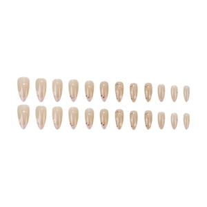 24pcs French almond press-on nails with nude pink floral and bow tie designs