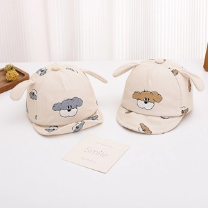 Set of two baby corduroy baseball hats with cute 3D ears and cartoon puppy prints