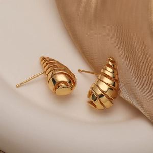 Minimalist spiral twist drop earrings in 18K gold plated copper with a polished finish