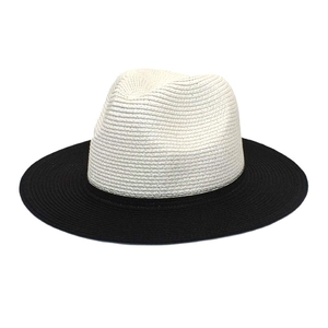 Two Tone Patchwork Straw Fedora Hat Wide Brim Summer Sun Protection Beach Jazz Cap For Men Women