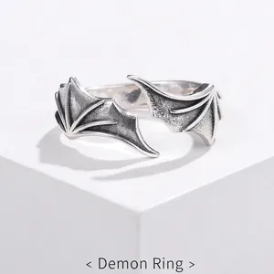 Vintage Gothic Devil Wings Open Ring For Men Copper Bat Wings Adjustable Finger Ring Punk Dark Style Jewelry Band Gift