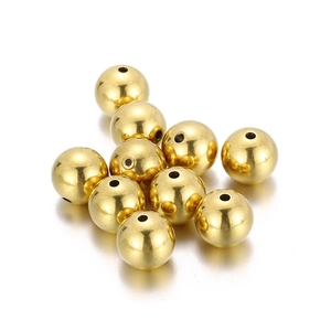 Polished 18K gold-plated stainless steel round loose beads for jewelry making DIY