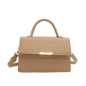 Chic khaki faux leather crossbody bag with top handle and gold metal buckle detail