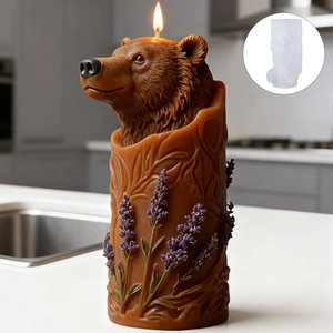 DIY forest brown bear and lavender candle silicone mold for handmade aromatherapy crafts