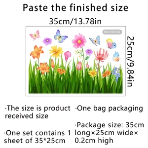 Detailed dimension guide for self-adhesive floral wall sticker with butterfly design