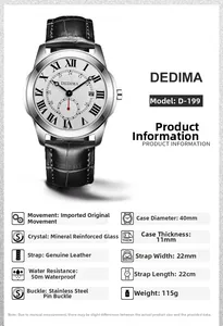 Detailed view of men's waterproof watch with Roman numerals and leather strap.