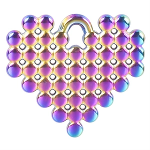 Rainbow heart pendant made of colorful stainless steel beads in hollow grid design