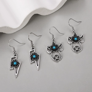 Ensemble de boucles d'oreilles vintage en argent bohème avec perles de turquoise et soleil