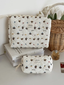 Quilted bread dog cosmetic bag set including two sizes with cute cartoon patterns