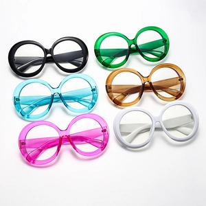 Women Oversized Round Frame Fashion Glasses Retro PC Frame Decorative Eyewear Non-Prescription Clear Lens