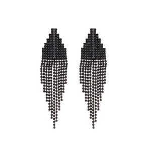Boucles d'oreilles pendantes géométriques noires avec cristaux de strass étincelants