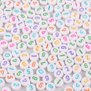 DIY acrylic white round beads with colorful numbers 0-9 for handmade jewelry making