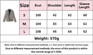 Detailed size guide table for women plaid blazer and shorts set showing S M L dimensions